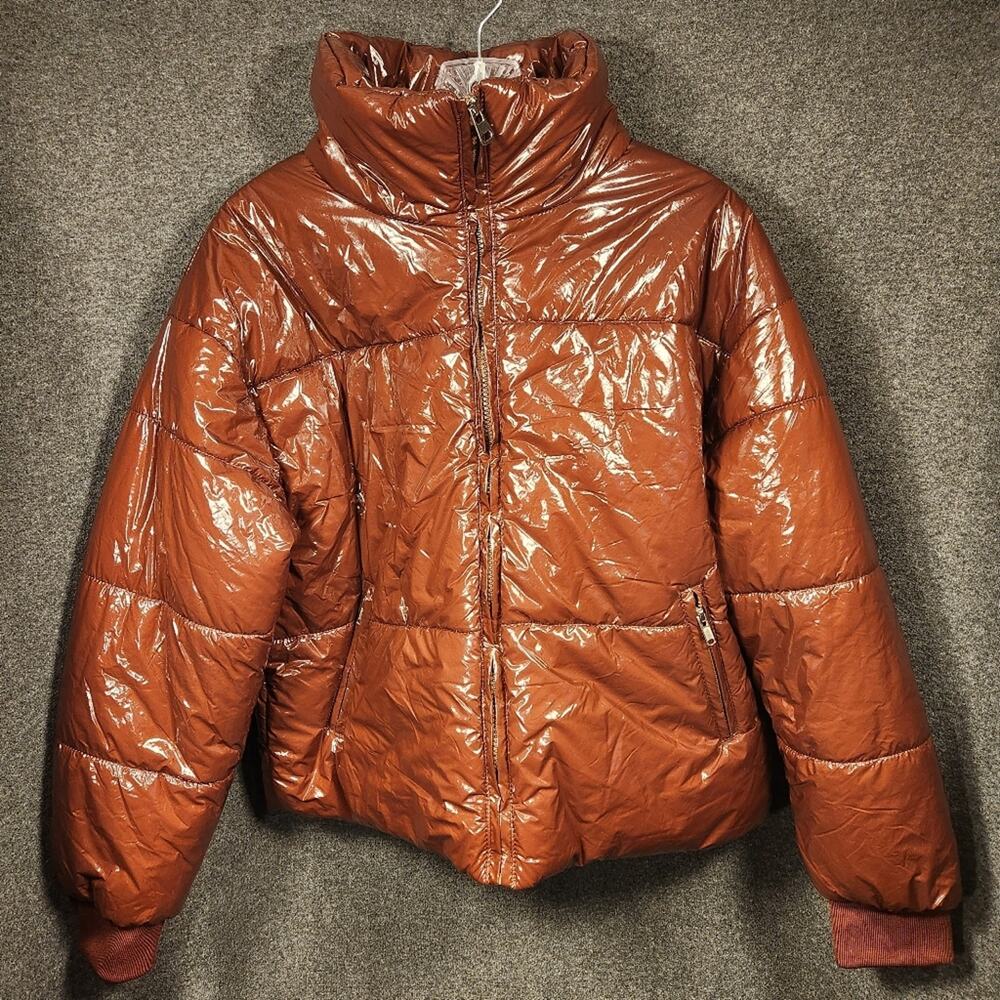 SHEIN Rust Brown Puffer Lightweight Earthy Shiny Neutral Goblincore Women 6 NWOT